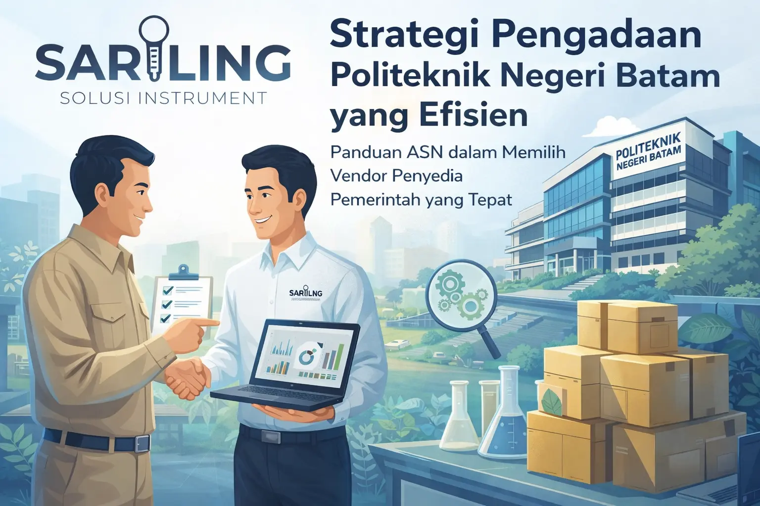 Ilustrasi strategi pengadaan Politeknik Negeri Batam yang efisien bersama vendor penyedia pemerintah Sariling Instrument